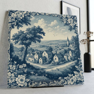 Vintage Frankrijk landschap bloemrijke lijst Toile Tegeltje