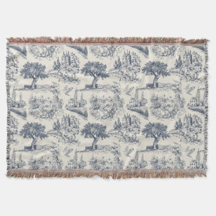 Vintage Frans landelijk "Blauw Toile de Jouy" Deken