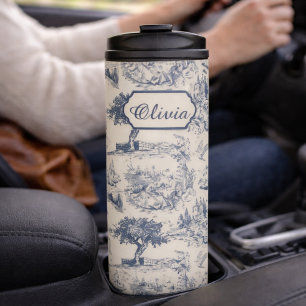 Vintage Frans landelijk blauw toile personalized Thermosbeker