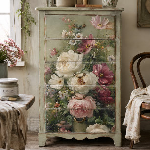 Vintage Franse bloemendecoupage Pioenrozen en Roze Tissuepapier