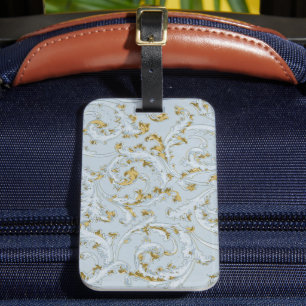 Vintage Franse Bon Voyage Blauwe Gouden Rol Fancy Bagagelabel