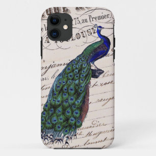 Vintage Franse Chic Blauwe Pauw iPhone 11 Hoesje