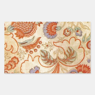 Vintage Franse Chintz Bloemmotief Antieke Terracot Rechthoekige Sticker