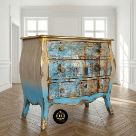 Vintage Franse Landelijke Blauwe Bruine Bloemendec Tissuepapier