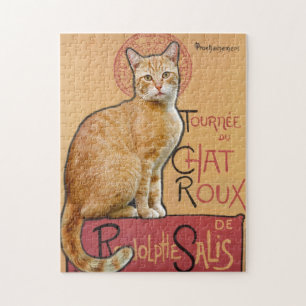 Vintage Franse Poster Stijl Oranje Kat Legpuzzel