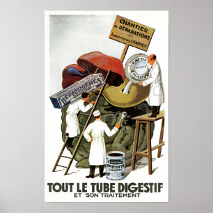 Vintage Franse Spijsverteringssysteem Medische Pos Poster