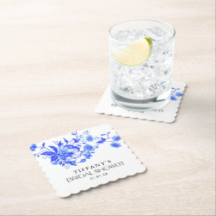 Vintage Franse Toile Blauwe Bloem Bruiloft Brunch Kartonnen Onderzetters
