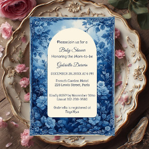 Vintage Franse Toile Parijse Indigo Baby Shower  Kaart