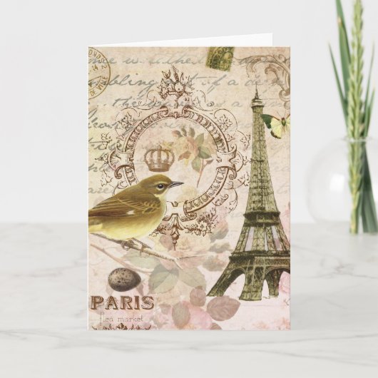 Vintage Franse vogel en van Eiffel Toren notecard Kaart (Voorkant)