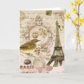 Vintage Franse vogel en van Eiffel Toren notecard Kaart (Gele Bloem)