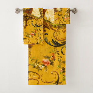 Vintage French Gold Yellow Toile Victorian Floral