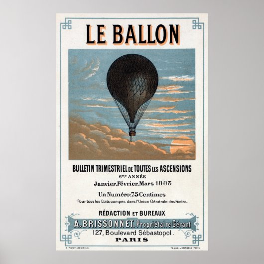Vintage French Hot Air Balloon Poster (Voorkant)