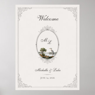Vintage French Landscape Monogram Wedding Poster