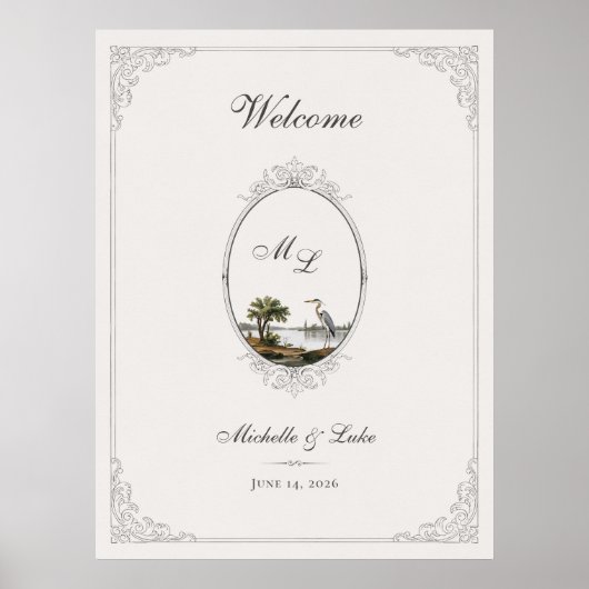 Vintage French Landscape Monogram Wedding Poster (Devant)