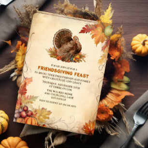 Vintage Friendsgiving Thanksgiving-diner Kaart
