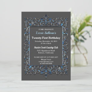 Vintage frontière glitzy Invitation d'anniversaire
