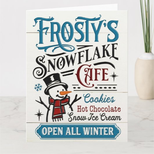 Vintage Frosty's Sneeuwvlok Café Kaart (Voorkant)