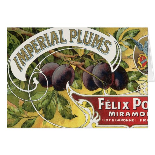 Vintage Fruit Crate Art Étiquette, Plums impériaux (Devant horizontal)