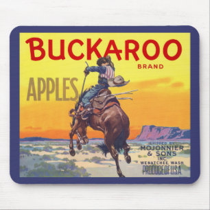 Vintage Fruit Crate Label Art, Buckaroo Apples Muismat