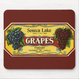 Vintage Fruit Crate Label Art, Seneca Lake Grapes Muismat
