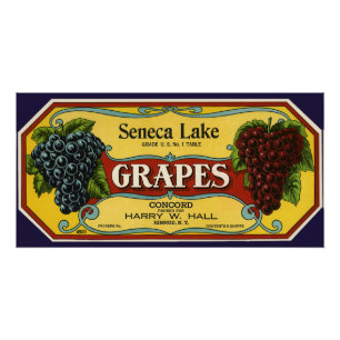Vintage Fruit Crate Label Art, Seneca Lake Grapes Perfect Poster