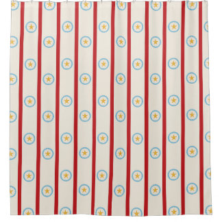 Vintage Funhouse Circus Stars & Stripes Patroon Douchegordijn