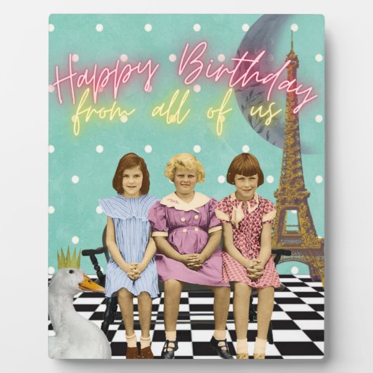 Vintage Funky Group Birthday Greetings Fotoplaat (Voorkant)