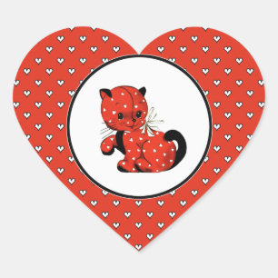 Vintage Funny Kat Valentijnsdag Hart Sticker