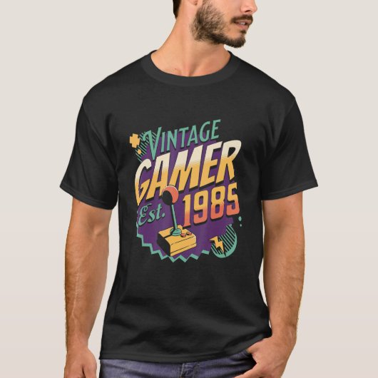 Vintage Gamer 1985 Old School Joystick Retro Gamen T-shirt (Voorkant)