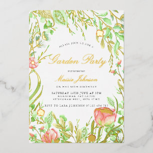 Vintage Garden Party Anniversaire Invitation Or