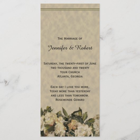 Vintage Gardenia Wedding Programme (Devant)