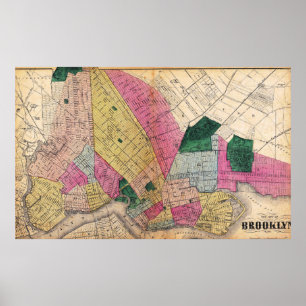 Vintage Gedetailleerde Brooklyn Plattegrond Poster