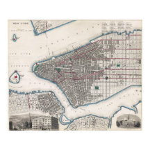Vintage gedetailleerde New York kaartposter 1870