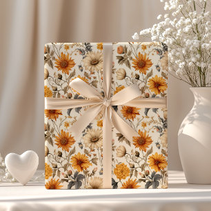 Vintage Gedroogde Wilde Bloem Crème Oranje Bruin Cadeaupapier