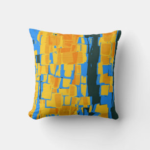Vintage Geel Blauw Zwart Abstract Art deco Kussen