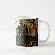 Vintage Geheime Huis & Volle Maan Halloween Mok -