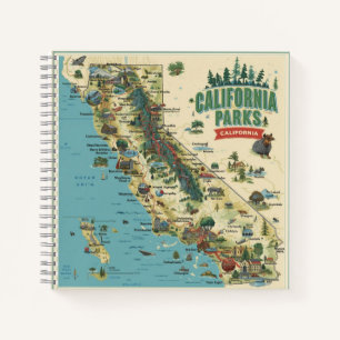 Vintage geïllustreerde kaart van Californië parken Notitieboek