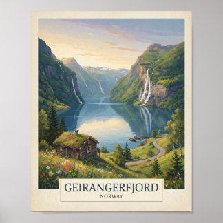 Vintage Geirangerfjord Noorwegen Reisposter | Norw Poster