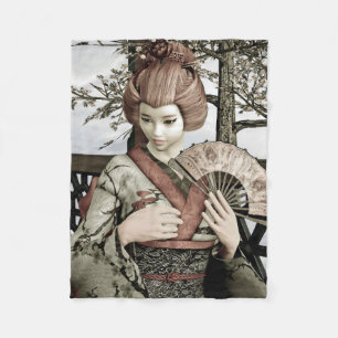Vintage Geisha Kimono Waaiers Illustratie Fleece Deken