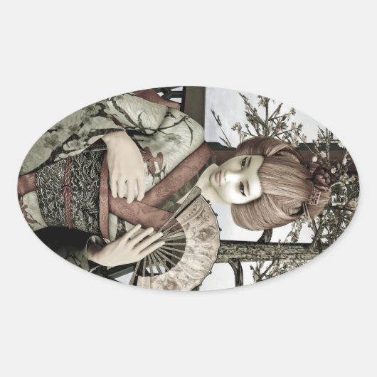 Vintage Geisha Ovale Sticker (Voorkant)