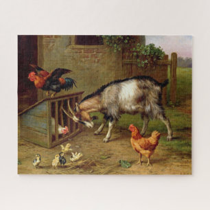 Vintage geitenpoester en kippen landbouwhuisdieren legpuzzel