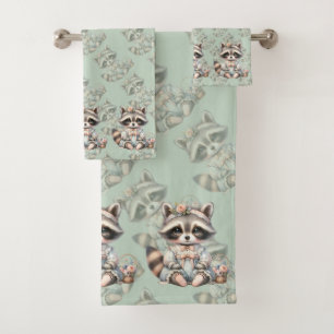 Vintage Geklede Cottagecore Wasbeer Pastel Bad Handdoek