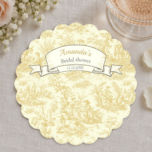 Vintage Gele Bloem Toile de Jouy Bruidsdouche Kartonnen Onderzetters