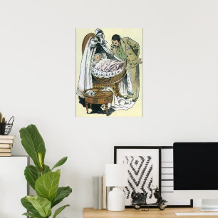 Vintage Gelukkig Vaderdag, Victoriaanse babywieg Poster
