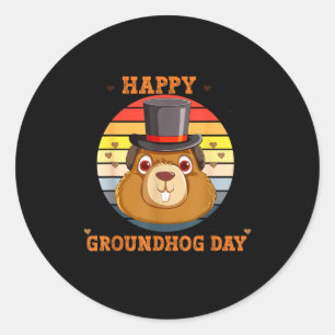 Vintage Gelukkige Dag van de Marmot 2024 Feestelij Ronde Sticker