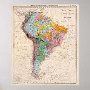 Vintage Geological Map of South America (1873) Poster