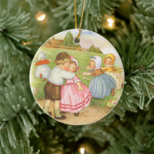 Vintage Georgie Porgie Moeder Goose Nursery Rhymes Keramisch Ornament
