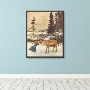 Vintage Gerda en het rendier door Edmund Dulac Canvas Afdruk