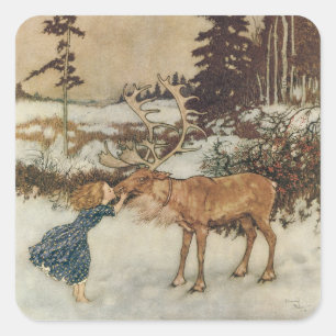 Vintage Gerda en het rendier door Edmund Dulac Vierkante Sticker