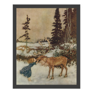 Vintage Gerda en rendiervis van Edmund Dulac Perfect Poster